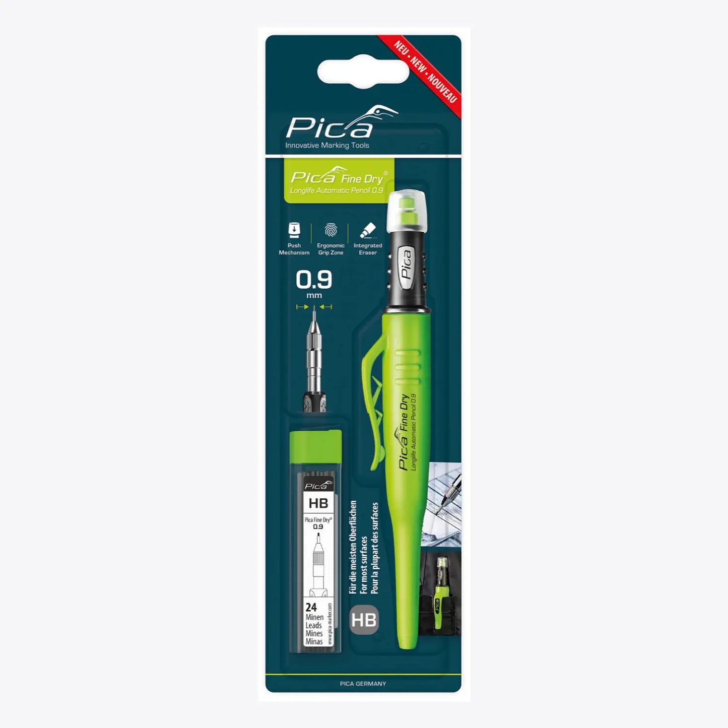 Portaminas Carpintero Profesional Pica Fine Dry 0.9 Mm + 24 Minas HB