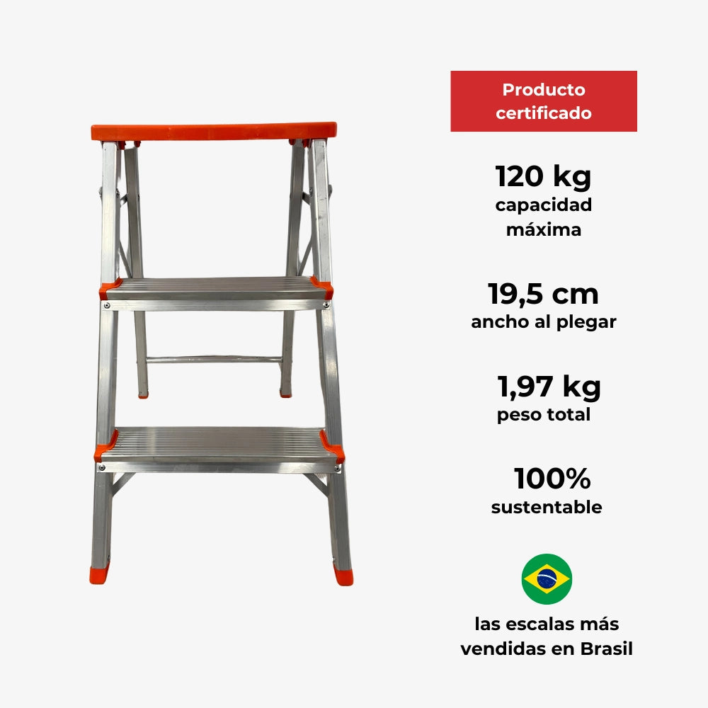 Escalera Tijera de Aluminio 3 Peldaños 120 KG Botafogo