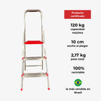 Escalera Tijera de Aluminio Doméstica 3 Peldaños 120 KG Botafogo