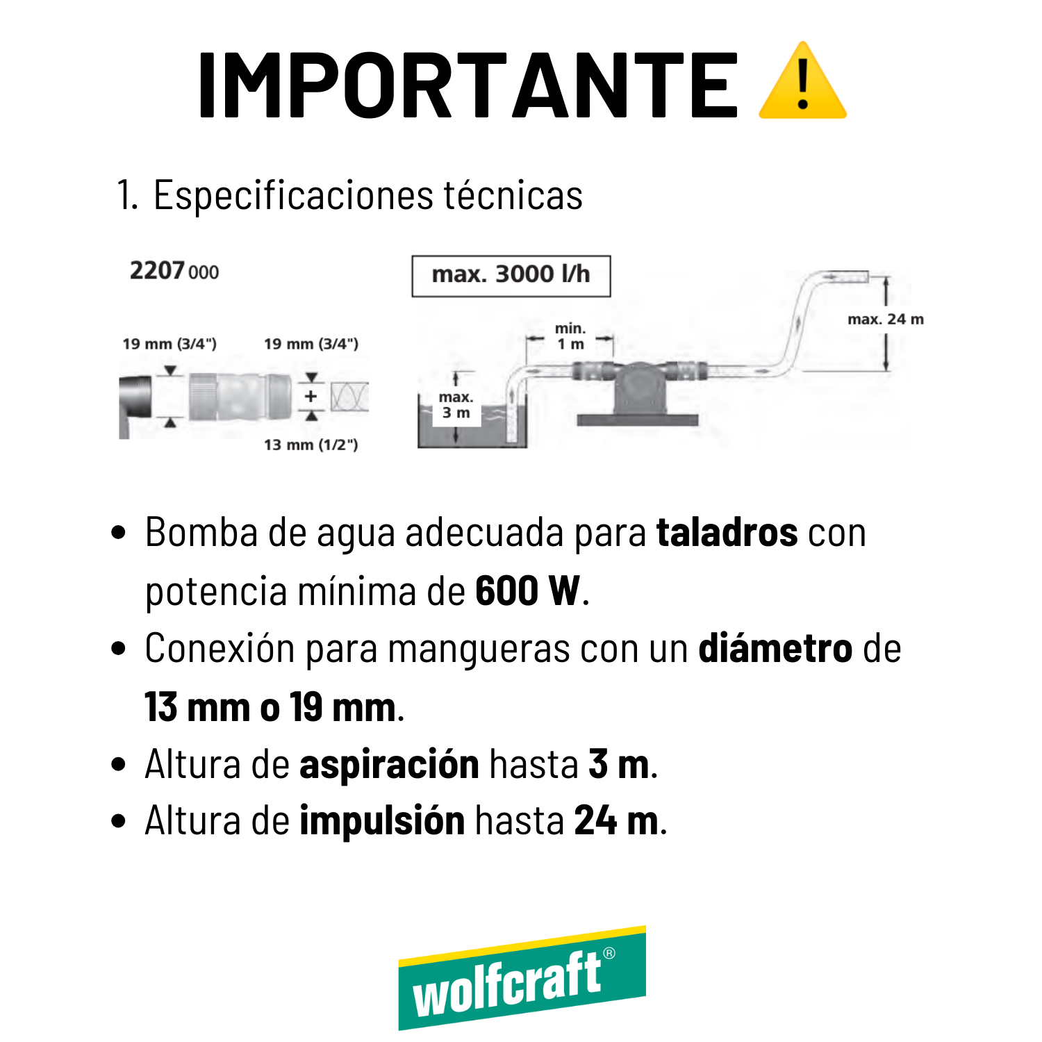 Bomba De Agua Wolfcraft Para Taladros (3000 L/h)