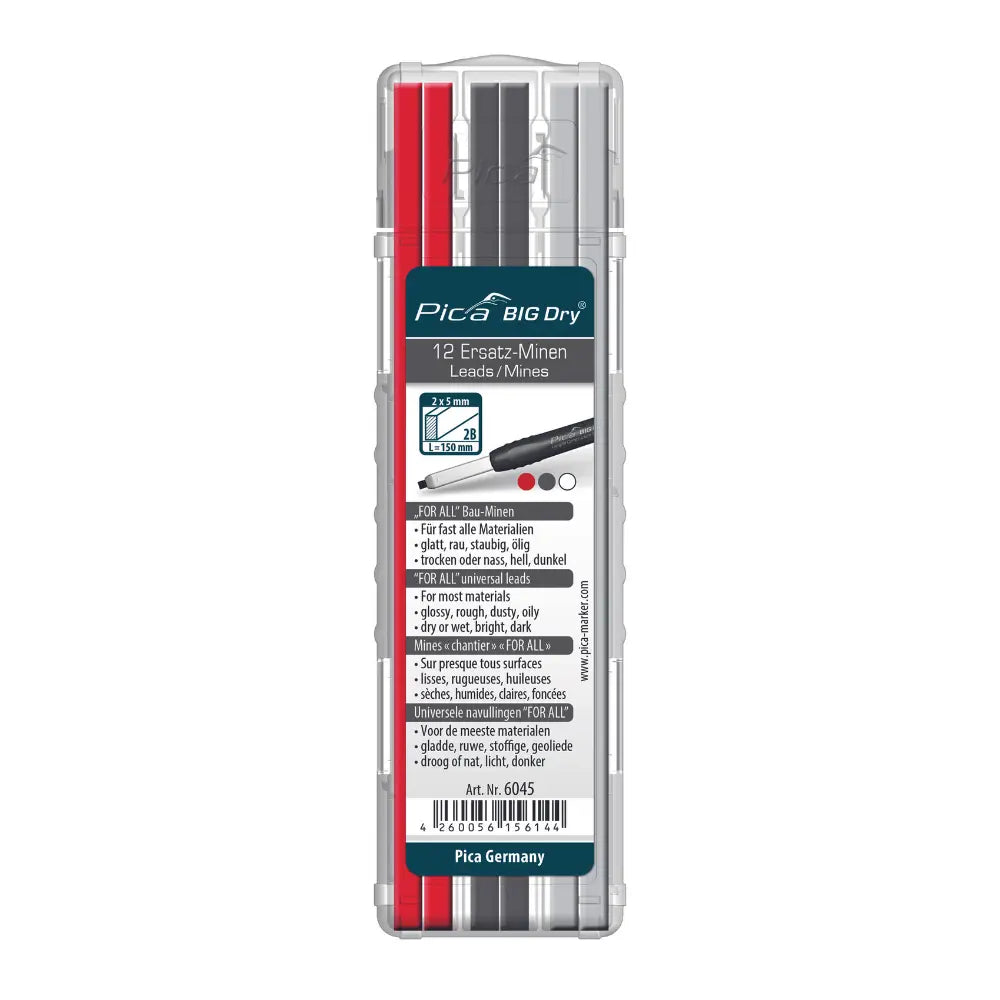 Minas De Recambio For All Grafito 2B Blanco Rojo - Pica Big Dry (12u)
